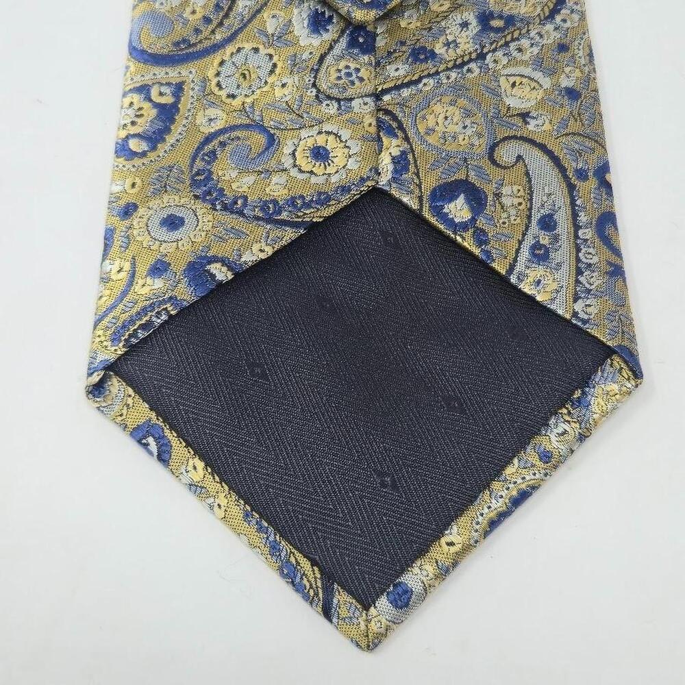 STACY ADAMS Signature Gold and Royal Blue Jacquard Paisley 100% Silk Tie - Picture 6 of 6